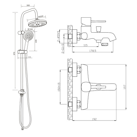 Душевая система смеситель с изливом Orange Karl M05-932b черный